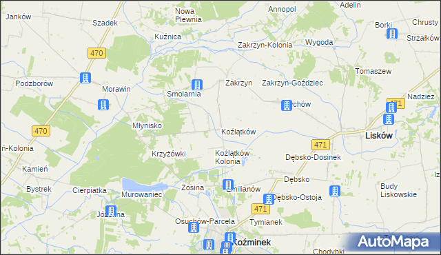 mapa Koźlątków, Koźlątków na mapie Targeo