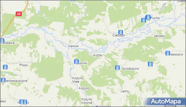 mapa Koźliki gmina Narew, Koźliki gmina Narew na mapie Targeo