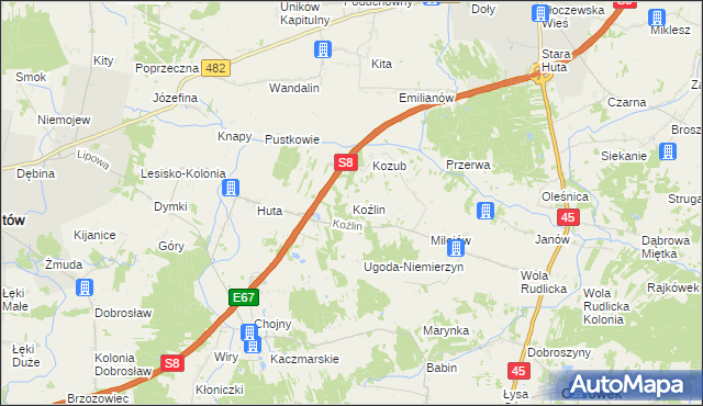 mapa Koźlin, Koźlin na mapie Targeo