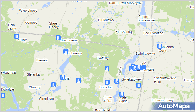 mapa Koźliny gmina Lubiewo, Koźliny gmina Lubiewo na mapie Targeo