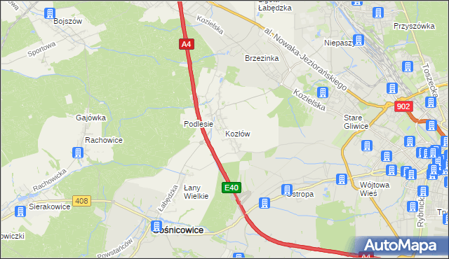 mapa Kozłów gmina Sośnicowice, Kozłów gmina Sośnicowice na mapie Targeo