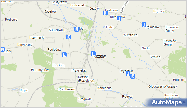 mapa Kozłów powiat miechowski, Kozłów powiat miechowski na mapie Targeo