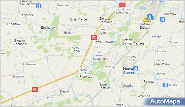 mapa Kozłów Szlachecki, Kozłów Szlachecki na mapie Targeo