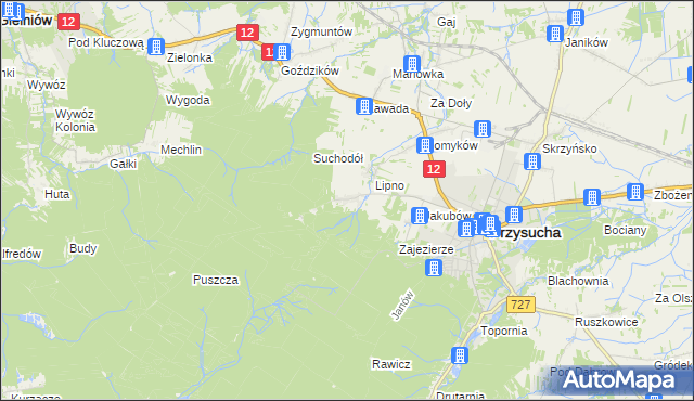 mapa Kozłowiec gmina Przysucha, Kozłowiec gmina Przysucha na mapie Targeo
