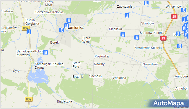 mapa Kozłówka gmina Kamionka, Kozłówka gmina Kamionka na mapie Targeo