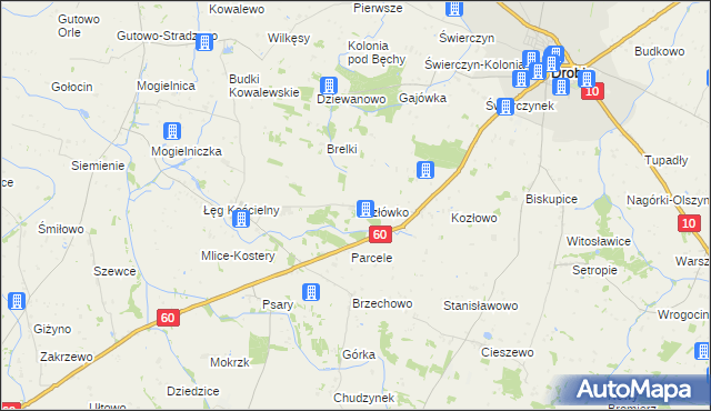mapa Kozłówko gmina Drobin, Kozłówko gmina Drobin na mapie Targeo