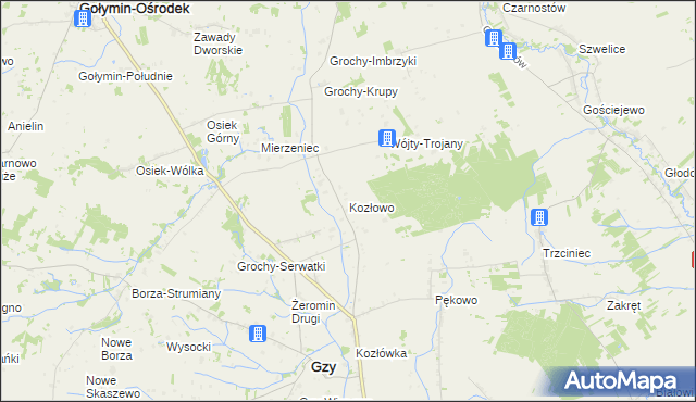 mapa Kozłowo gmina Gzy, Kozłowo gmina Gzy na mapie Targeo