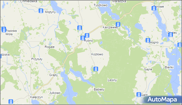 mapa Kozłowo gmina Sorkwity, Kozłowo gmina Sorkwity na mapie Targeo