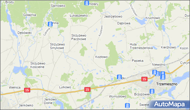 mapa Kozłowo gmina Trzemeszno, Kozłowo gmina Trzemeszno na mapie Targeo