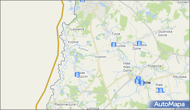 mapa Koźmin gmina Zgorzelec, Koźmin gmina Zgorzelec na mapie Targeo