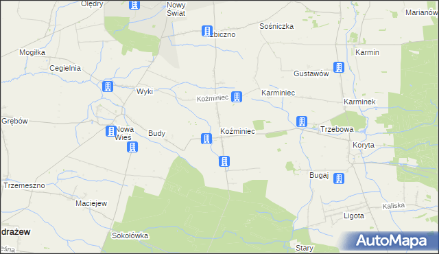 mapa Koźminiec, Koźminiec na mapie Targeo