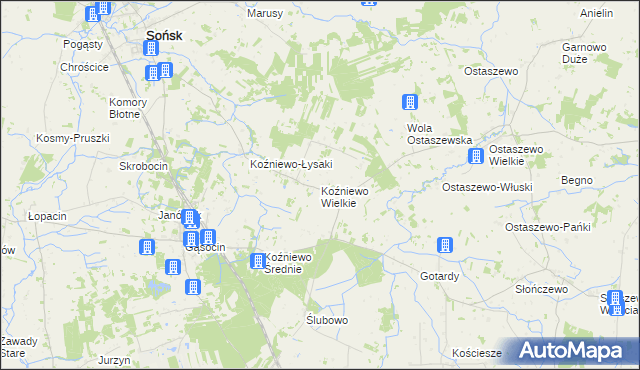 mapa Koźniewo Wielkie, Koźniewo Wielkie na mapie Targeo