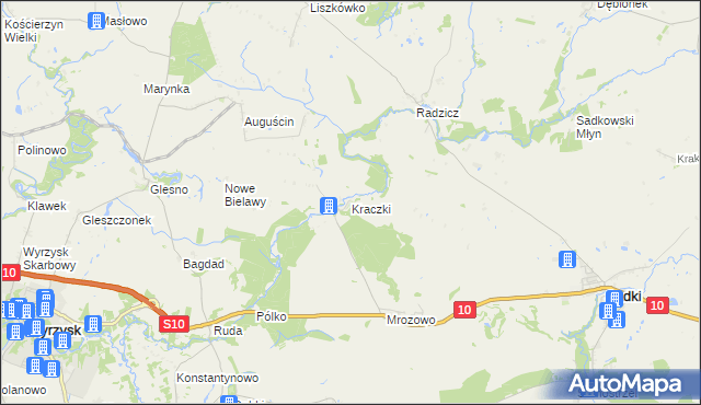 mapa Kraczki gmina Sadki, Kraczki gmina Sadki na mapie Targeo