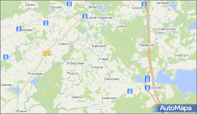 mapa Krągłe gmina Szczecinek, Krągłe gmina Szczecinek na mapie Targeo