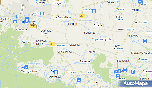 mapa Krajków gmina Pawłów, Krajków gmina Pawłów na mapie Targeo