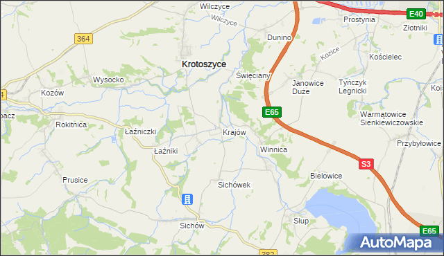 mapa Krajów gmina Krotoszyce, Krajów gmina Krotoszyce na mapie Targeo