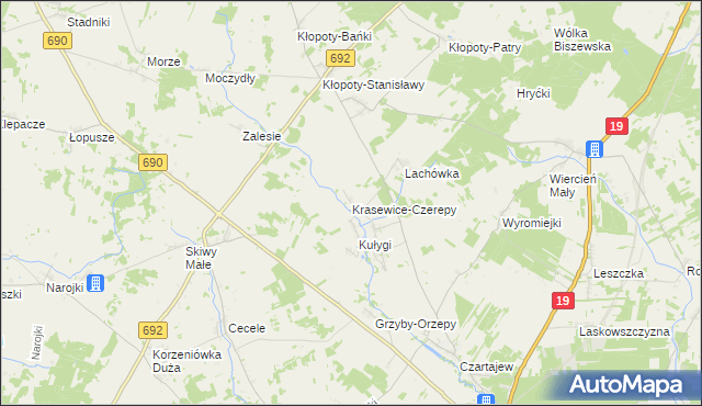 mapa Krasewice-Czerepy, Krasewice-Czerepy na mapie Targeo