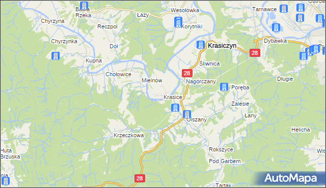 mapa Krasice gmina Krasiczyn, Krasice gmina Krasiczyn na mapie Targeo