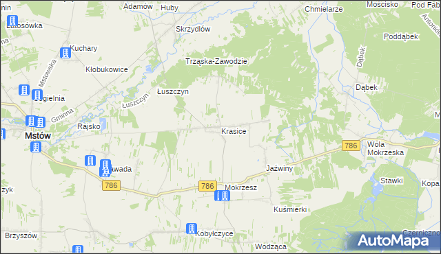 mapa Krasice gmina Mstów, Krasice gmina Mstów na mapie Targeo