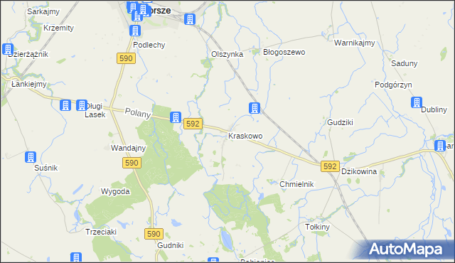 mapa Kraskowo gmina Korsze, Kraskowo gmina Korsze na mapie Targeo