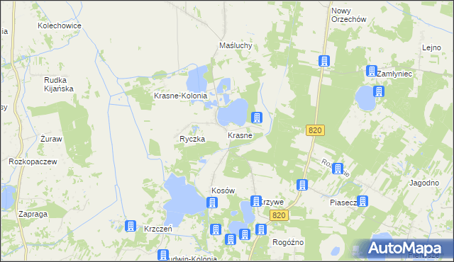 mapa Krasne gmina Uścimów, Krasne gmina Uścimów na mapie Targeo