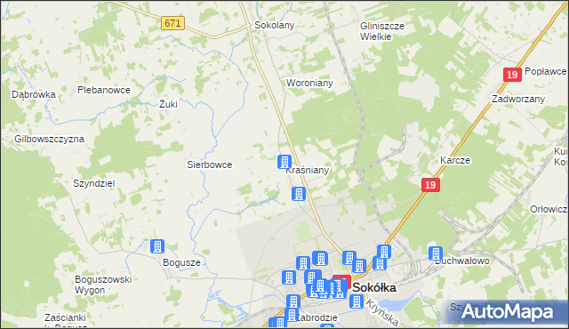 mapa Kraśniany, Kraśniany na mapie Targeo