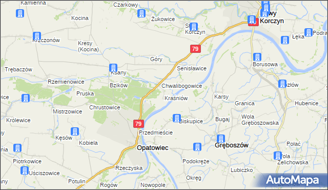 mapa Kraśniów, Kraśniów na mapie Targeo