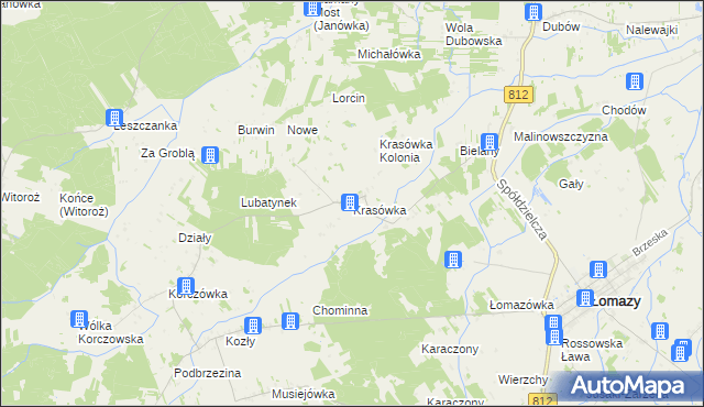 mapa Krasówka gmina Łomazy, Krasówka gmina Łomazy na mapie Targeo