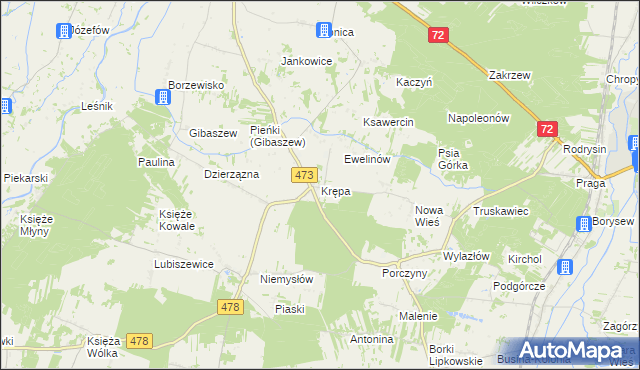 mapa Krępa gmina Poddębice, Krępa gmina Poddębice na mapie Targeo