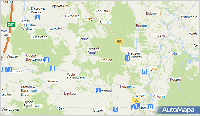 mapa Krępica gmina Burzenin, Krępica gmina Burzenin na mapie Targeo