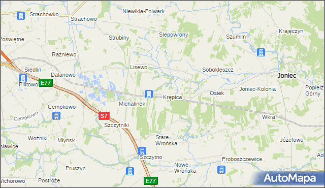 mapa Krępica gmina Płońsk, Krępica gmina Płońsk na mapie Targeo