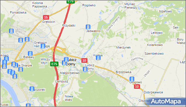 mapa Krobia gmina Lubicz, Krobia gmina Lubicz na mapie Targeo