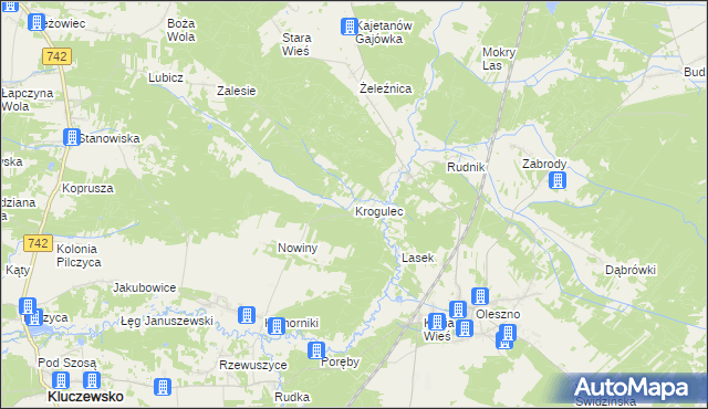 mapa Krogulec gmina Kluczewsko, Krogulec gmina Kluczewsko na mapie Targeo