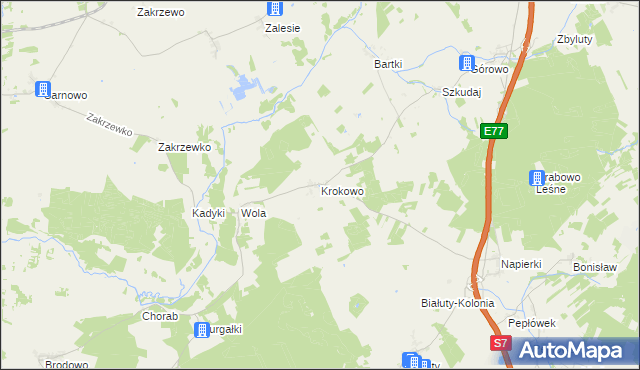 mapa Krokowo gmina Kozłowo, Krokowo gmina Kozłowo na mapie Targeo