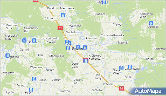 mapa Królewiec gmina Smyków, Królewiec gmina Smyków na mapie Targeo