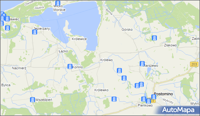 mapa Królewo gmina Postomino, Królewo gmina Postomino na mapie Targeo