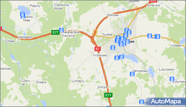 mapa Królikowo gmina Olsztynek, Królikowo gmina Olsztynek na mapie Targeo