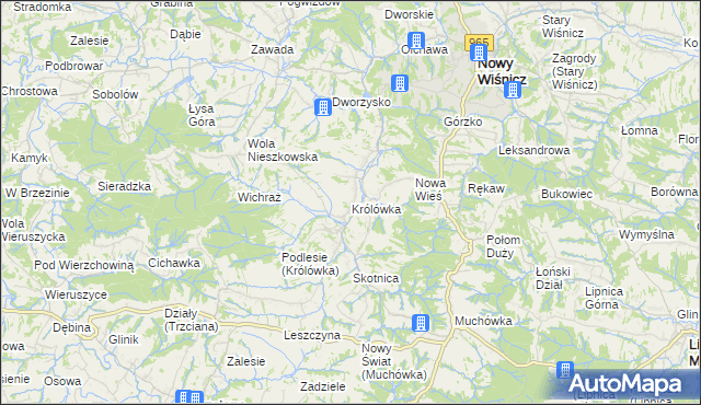 mapa Królówka gmina Nowy Wiśnicz, Królówka gmina Nowy Wiśnicz na mapie Targeo