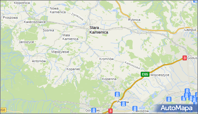 mapa Kromnów gmina Stara Kamienica, Kromnów gmina Stara Kamienica na mapie Targeo