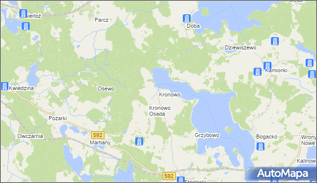 mapa Kronowo gmina Ryn, Kronowo gmina Ryn na mapie Targeo