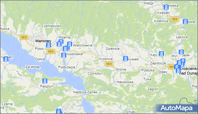 mapa Krośnica gmina Krościenko nad Dunajcem, Krośnica gmina Krościenko nad Dunajcem na mapie Targeo