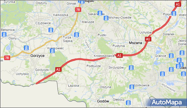 mapa Krostoszowice, Krostoszowice na mapie Targeo