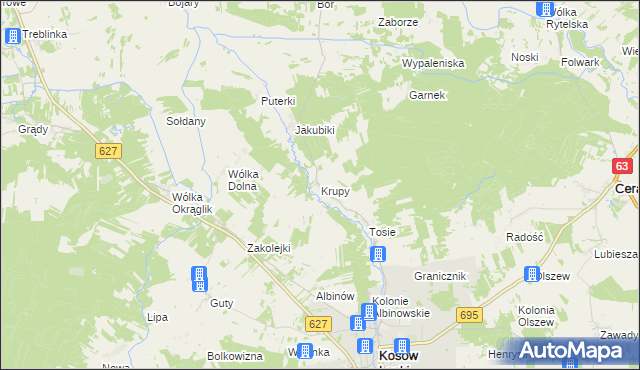mapa Krupy gmina Kosów Lacki, Krupy gmina Kosów Lacki na mapie Targeo