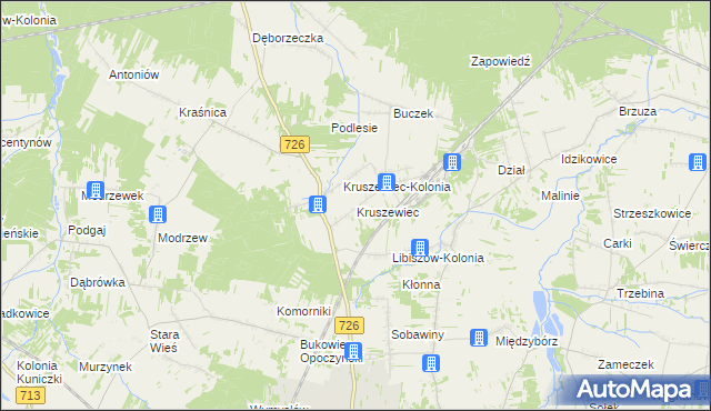 mapa Kruszewiec gmina Opoczno, Kruszewiec gmina Opoczno na mapie Targeo