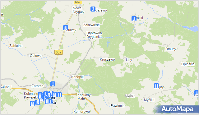 mapa Kruszewo gmina Biała Piska, Kruszewo gmina Biała Piska na mapie Targeo