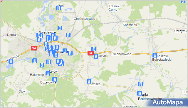 mapa Kruszyn gmina Bolesławiec, Kruszyn gmina Bolesławiec na mapie Targeo