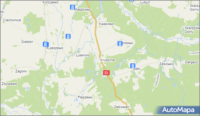 mapa Kruszyna gmina Kobylnica, Kruszyna gmina Kobylnica na mapie Targeo