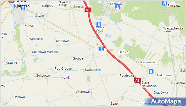 mapa Kruszynek gmina Włocławek, Kruszynek gmina Włocławek na mapie Targeo