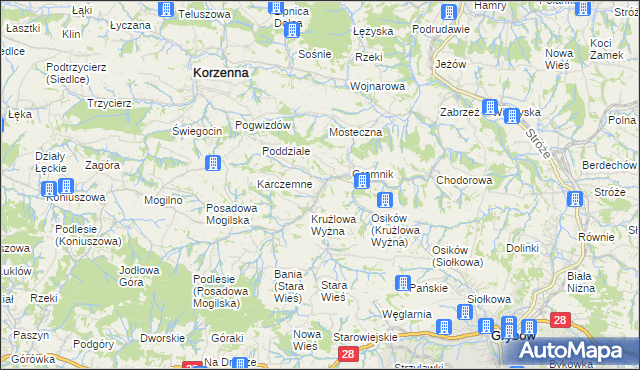 mapa Krużlowa Niżna, Krużlowa Niżna na mapie Targeo