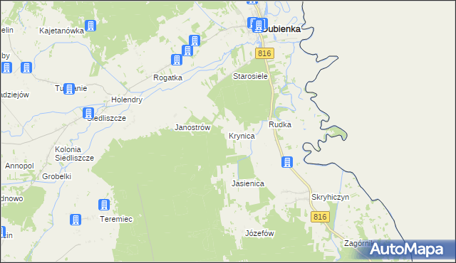 mapa Krynica gmina Dubienka, Krynica gmina Dubienka na mapie Targeo